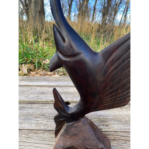 Vintage Midcentury Carved Ironwood Swordfish Statue 15.5" - Picture 3 of 14